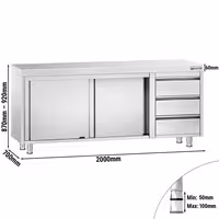 خزانة قاعدية ستانلس ستيل KOPENHAGEN PREMIUM - 2000x700mm - مع أبواب منزلقة و وحدة أدراج 3 يمين