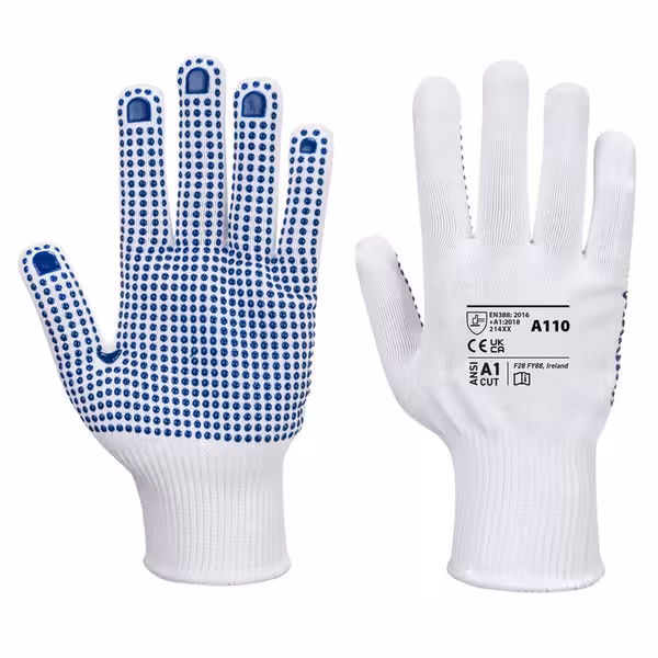 (10 unid) Luva de malha com pontos em PVC - Branco/Azul - Tamanho: L