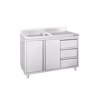 Sudoper s ormarićem - inox - 1200 x 600 mm - 3 ladice - s 1 koritom - korito lijevo
