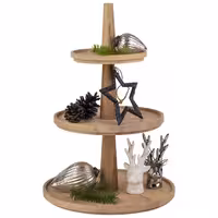 Açık Büfe Teşhir Standı - VALO - 3 katlı - Ahşap (Meşe) - Kahverengi - dairesel - 300x300x420mm - 3 kat ile