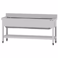 Grovdiskbänk i rostfritt stål ECO - 1600x600 mm - med underhylla - 1 ho mitten - extra djup ho - med stänkskydd