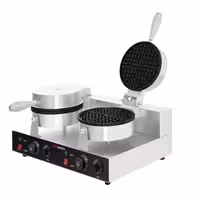 Commercial Waffle Maker - Double - Manual - 2.6kW - Shape: Round - Ø 180mm - plates with Teflon coating