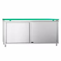 Darba galds ar skapīti no nerūsējošā tērauda KOPENHAGEN PREMIUM - 1800x600 mm - ar bīdāmām durvīm - iekļ. griežamais dēlis - zaļš