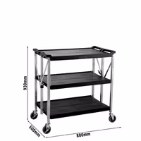 Cărucior de servire – pliabil – din plastic, 880 x 500 mm – cu 3 rafturi