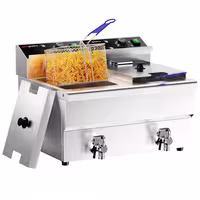 Električna friteza s dva korita - 12+12 L - 6,5 kW - s odvodnom slavinom - stolna