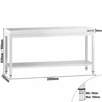 Rozsdamentes acél munkaasztal PREMIUM - 2000x700 mm - alsó polccal