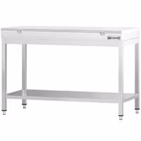 Mesa de trabajo de acero inoxidable | central PREMIUM - 1200x700mm - con estante inferior y refuerzo omega - con tabla de corte blanca