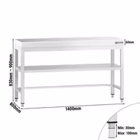 طاولة عمل ستانلس ستيل PREMIUM - 1400x800mm - مع رف سفلي & تدعيم