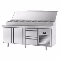 Table réfrigérée de préparation - 1960x700 mm - avec 2 portes & 2 tiroirs - superstructure inox 1x GN 1/2 & 9x GN 1/3