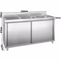 Sudoper s ormarićem PREMIUM - inox - 2000 x 700 mm - sa 2 korita - korita desno