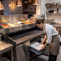 Stół chłodniczy do pizzy PREMIUM - 1500x800mm - z blatem granitowym - 2‑drzwiowy - z nadstawką chłodniczą - 6x GN 1/3