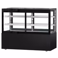 Commercial cake display fridge MADRID Self-Service - 530L - 1500mm - Double glazing - square - with 2 glass shelves - rear sliding doors - incl. night curtain - for patisserie - Black matt