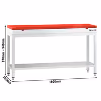 Profesionalni inox radni stol PREMIUM - 1600x700 mm - s donjom policom - uklj. daska za rezanje Crvena