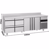 Rashladni pult PREMIUM - 2330x700 mm - 632 l - Ventilirano hlađenje - s 2 vrata - s 4 ladica - Podignuti rub