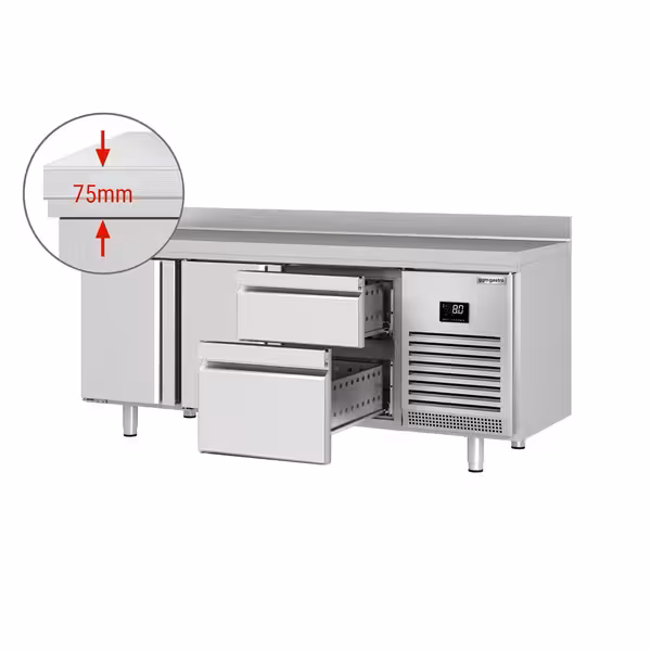 Külmlett PREMIUM PLUS - 1960x700 mm - 465 l - ventileeritud jahutus - koos 2 uksega - Tagaserv - roostevabast terasest tööpind, tagaservaga