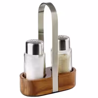 (6 tk) kruus - WOOD - puidust aluse - sh. 2 soola- ja piprateraatorit