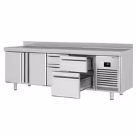 Commercial Counter Fridge PREMIUM PLUS - 2452x700mm - with 2 doors - 4 drawers [1/2 GN] - with upstand - capacity 625 litres