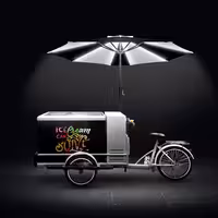 Ice Cream Cart / Ice cream bike - with LED lighting - with LED-lit umbrella - for 7 x 5 litres Napoli pans - 2665mm