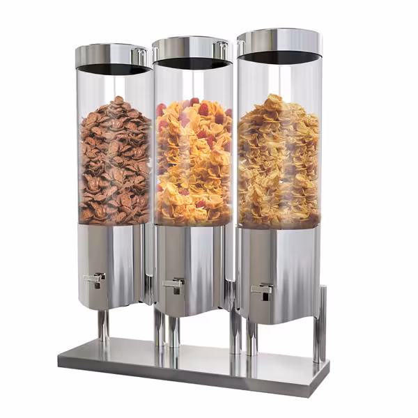Mısır Gevreği Dispenseri - FRESH+EASY - üçlü - Kollarla Çıkarma - Paslanmaz Çelik Stand