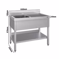Sudoper ECO - 1000x700 mm - s donjom policom - s 1 koritom - korito lijevo - inox