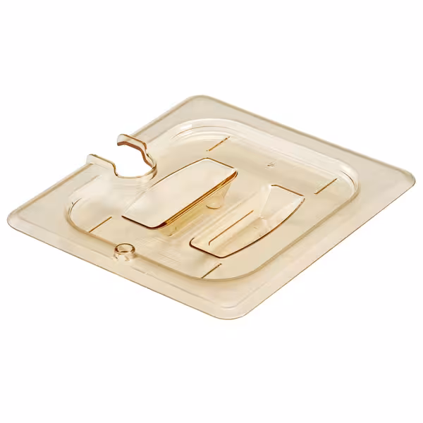 (6 szt.) CAMBRO | Pokrywa GN 1/6 H-PAN™ – odporna na wysoką temperaturę – z wycięciem i uchwytem – bursztynowa