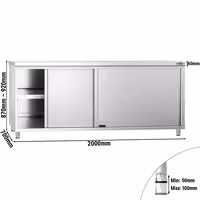 Roostevabast terasest tööpinnaga kapp PREMIUM - 2000x700 mm - koos 2 lükanduksega