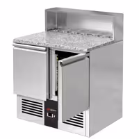 Stół chłodniczy sałatkowy PREMIUM – 903 mm – z 2 drzwiami – z nadstawką ze stali nierdzewnej na 5x GN 1/6