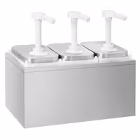 Dispenzer za umake - nehrđajući čelik AISI 304, spremnici polipropilen - 4-dijelni (postolje, 3 spremnika, 3 pumpe) - 3x 2 l - 375x215x325 mm - einstellbarer Dosierung - s spremnikom - uklj. postolje od nehrđajućeg čelika