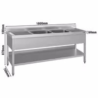 Sudoper ECO - 1800x700 mm - s donjom policom - s 2 koritima - korita sredina - inox