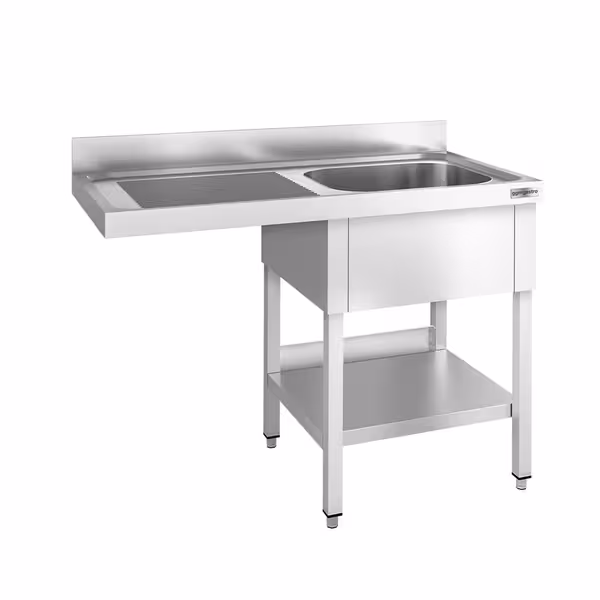 طاولة غسيل الصحون - PREMIUM - 1400x600mm - مع حوض واحد يمين - ستانلس ستيل 304 - مع رف سفلي - مع حاجز خلفي - مع لوح تصريف