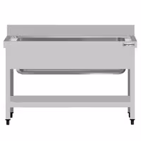 Grovdiskbänk i rostfritt stål ECO - 1200x600 mm - med underhylla - 1 ho mitten - extra djup ho - med stänkskydd