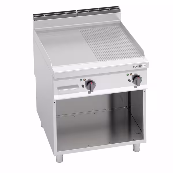 Elektromos rostlap - 11,4 kW - Sima és bordázott - Sütőfelület: 796x667 mm - álló - nyitott tárolóval - Professzionális