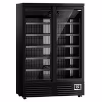 Commercial multideck display freezer - 1260mm - 991L - with 2 double‑glazed hinged glass doors & 5 shelves - Black