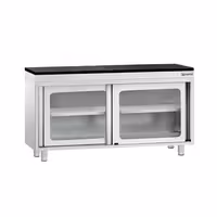 Rozsdamentes acél munkaszekrény PREMIUM – 1400x700 mm – tolóüvegajtóval – gránit munkalapmal