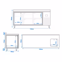 Mostrador refrigerado PREMIUM PLUS - 1960x700mm - de trabajo con fregadero - bloque de cajones 4x1/2 - 1 puerta - con alzatina