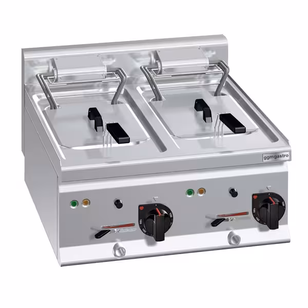 Elektromos dupla olajsütő - asztali - 10+10 liter - 18 kW - leeresztőcsappal