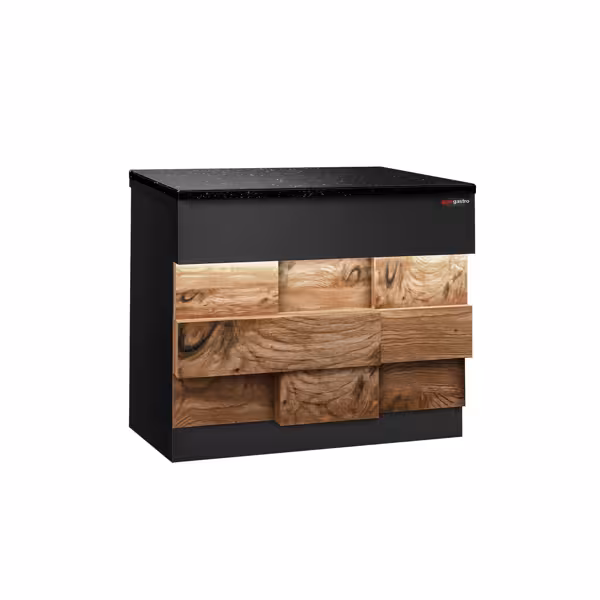 Lada kasowa TORONTO – 900 mm – drewniany panel przedni – z czarnym blatem granitowym