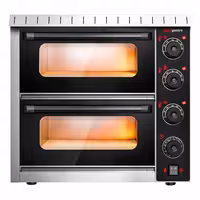 Electric Deck Pizza Oven - Twin Deck - Stone Deck - 4+4 - Ø 20cm (8") - 230V Single Phase - Mechanical Controls - Black - up to 350°C