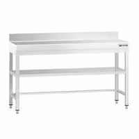 طاولة عمل ستانلس ستيل PREMIUM - 1500x600mm - مع رف سفلي & حاجز خلفي & تدعيم