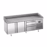 Table réfrigérée à pizza Premium PLUS - 1980 x 700 mm - avec 2 portes et 2 tiroirs