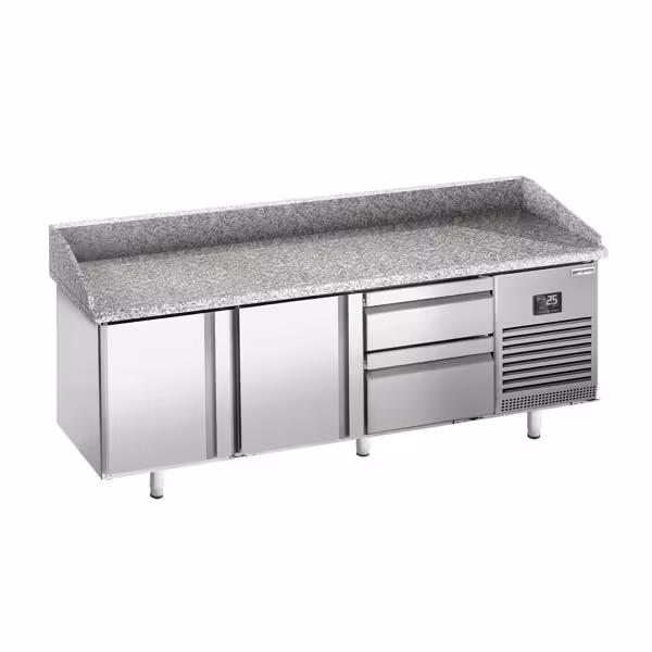 Commercial Pizza Prep Counter - Granite Top PREMIUM PLUS - 1980x700mm - with 2 doors & 2 drawers