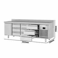 Commercial Counter Fridge PREMIUM PLUS - 2452x700mm - with 1 door - 9 drawers [1/3] - with upstand - capacity 625 litres