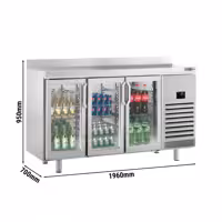 Stół chłodniczy barowy do napojów Premium PLUS – 1960 x 700 mm – z 3 drzwiami szklanymi i rantem