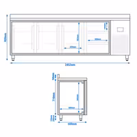Aukstuma galds PREMIUM PLUS - 2452x600 mm - 510 l - ar 3 durvīm - ar 3 atvilktnēm - Ar apmali