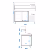 Stół chłodniczy do pizzy PREMIUM - 1550x800mm - z blatem granitowym - 2‑drzwiowy - z nadstawką chłodniczą z osłoną szklaną - 6x GN 1/3