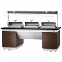 Heated Bain Marie Buffet Counter DUBLIN - 2300mm - with 3 Chafing Dishes - on Castors - Brown