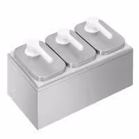 Dispenzer za umake - nehrđajući čelik AISI 304, spremnici polipropilen - 4-dijelni (postolje, 3 spremnika, 3 pumpe) - 3x 2 l - 375x215x325 mm - einstellbarer Dosierung - s spremnikom - uklj. postolje od nehrđajućeg čelika