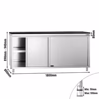 Rozsdamentes acél munkaszekrény PREMIUM – 1800x800 mm – tolóajtóval – gránit munkalapmal