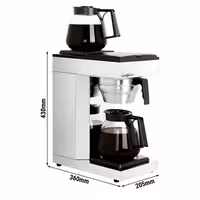 Profesionální překapávač na kávu - 1,8 l - s 2 ohřevné plotýnky - vč. 2 skleněné džbány & držák filtru & 25 filtrů 110 mm & vodní přívodní hadice