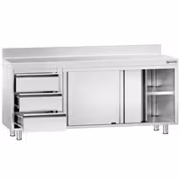 خزانة قاعدية ستانلس ستيل KOPENHAGEN PREMIUM - 2000x600mm - أبواب منزلقة، وحدة أدراج 3 يسار - مع حاجز خلفي